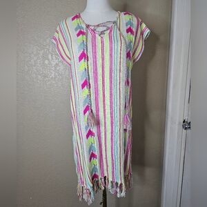NEON Vibrant Cape Sleeve size M multicolor stripe Festival Hippie Boho Dress